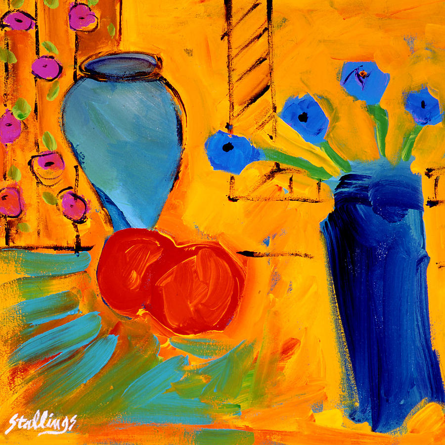 Four Blue Flowers Painting by Jim Stallings