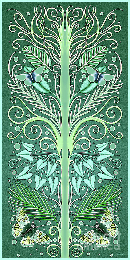 Four Butterflies, Ferns and Philodendrons French Inspired Design  Mixed Media by Lise Winne