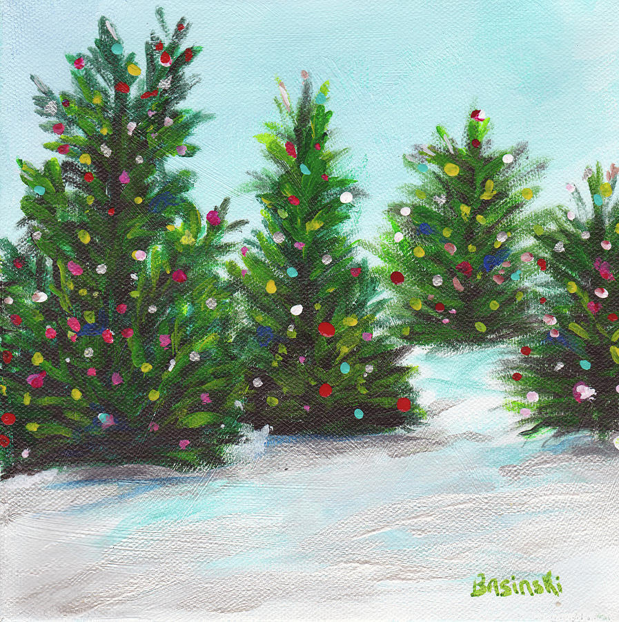 Christmas Painting - Four Christmas Trees by Nancy Basinski