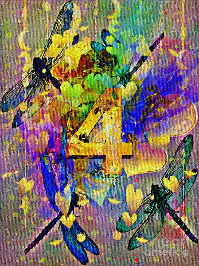 Four Dragonflies Abstract Art Mixed Media