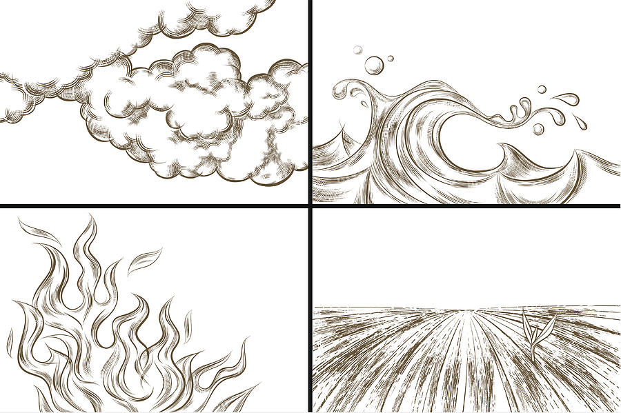 Four Elements (one-color version) Drawing by Stdemi Four Elements (one-color version) Drawing by Stdemi