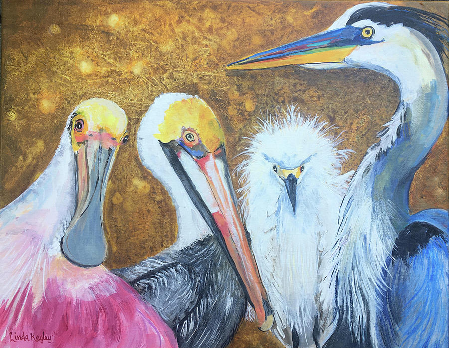 Four Feathered Friends Painting by Linda Kegley