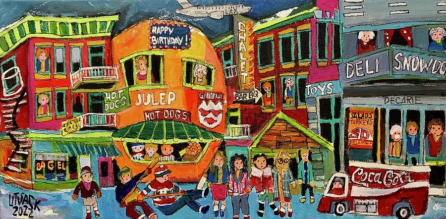 Four Friends celebrating in Montreal Painting by Michael Litvack
