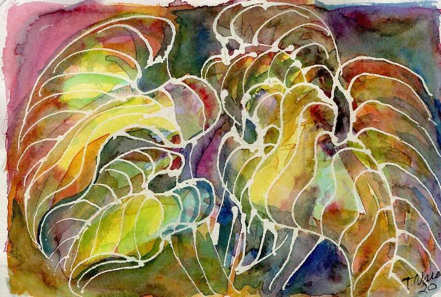 Four Hosta Leaves Painting by Tammy Nara