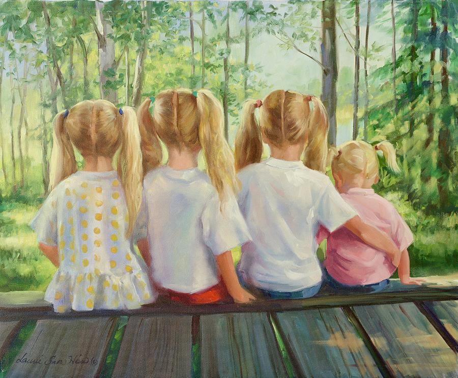 Mothers Day Painting - Four in a Row by Laurie Snow Hein