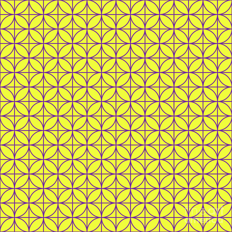 Four Leaf On Grid Pattern In Sunny Yellow And Iris Purple N.1389 Painting