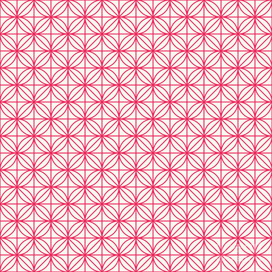 Four Leaf On Isometric Grid Pattern In Eggshell White And Ruby Pink N.0144 Painting