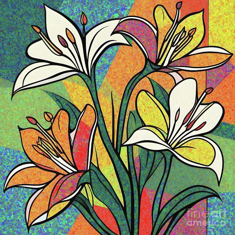 Four Lily Flowers - 02336 Digital Art by Philip Preston