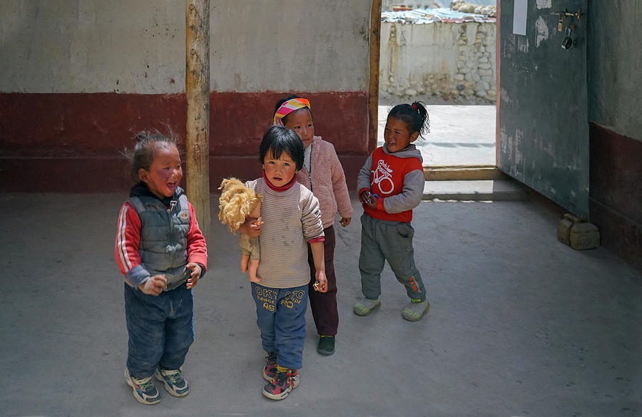 Four Little Nepalese Girls in the Mustang Region High Up in the Himalayan Mountains Photograph by Matthew Bamberg