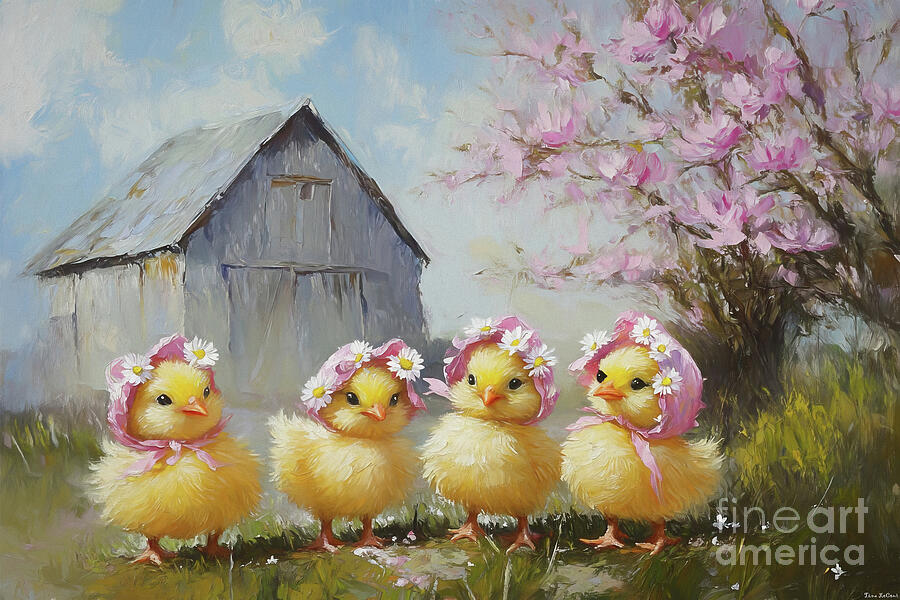 Four Little Spring Chicks Painting by Tina LeCour Four Little Spring Chicks Painting by Tina LeCour