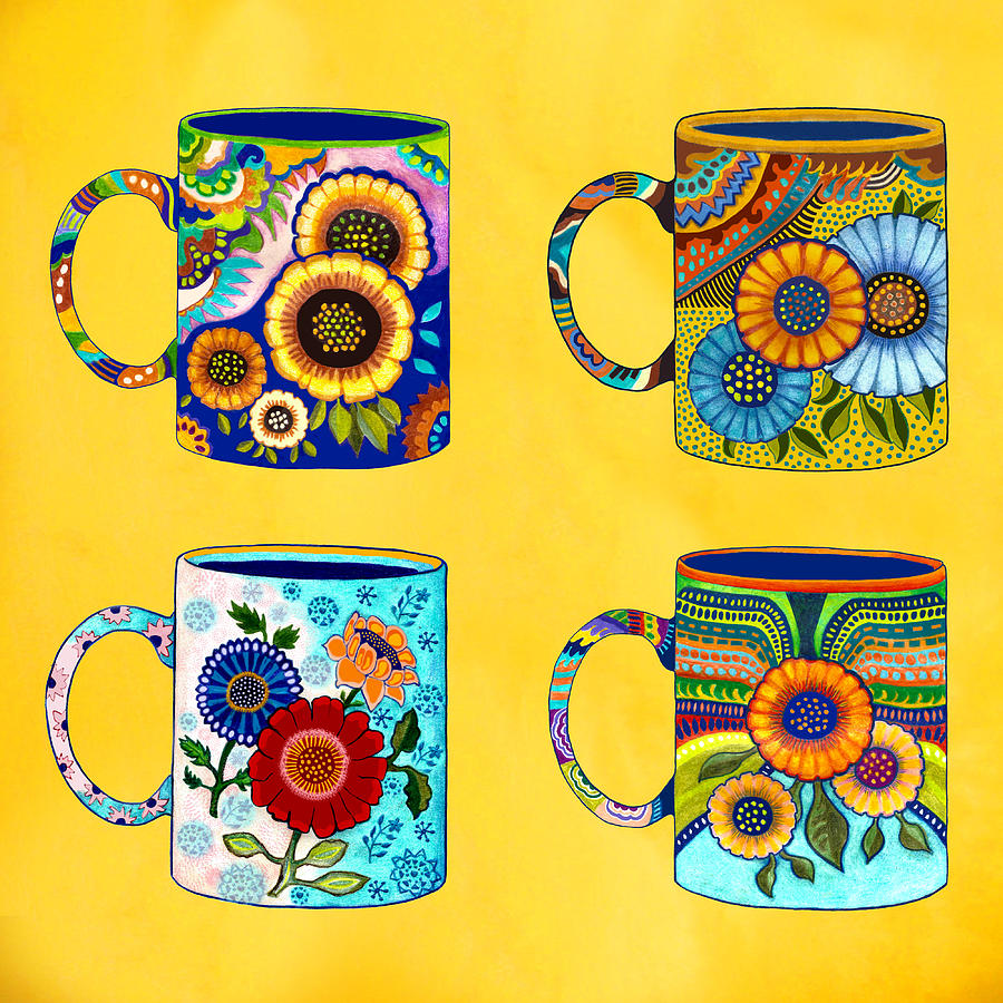 Four Mexican Mugs Mixed Media by Lorena Cassady
