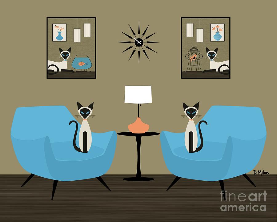 Four Mid Century Siamese Cats Digital Art by Donna Mibus