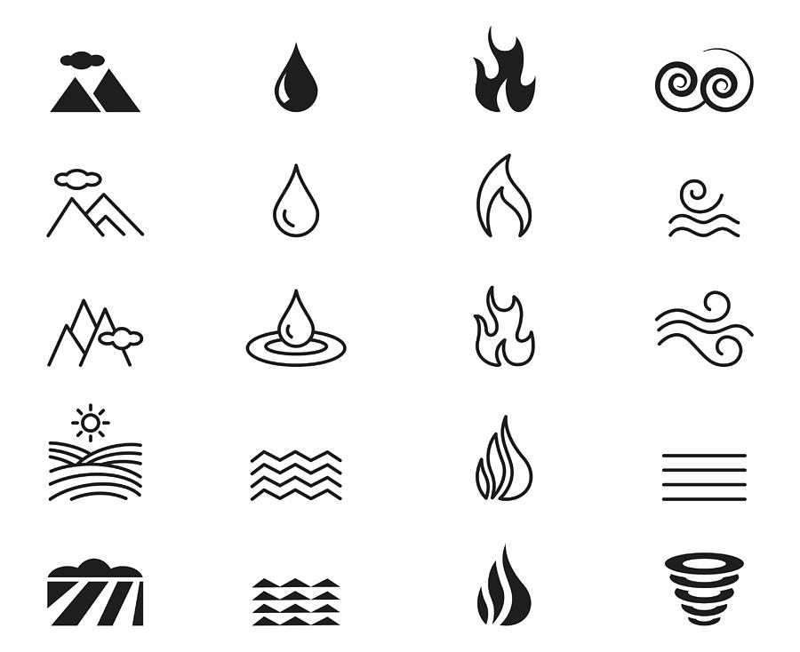 Four natural elements icons Drawing by DivVector