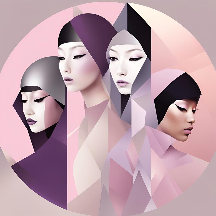Four Oriental Women Abstract Digital Art by Judi Suni Hall