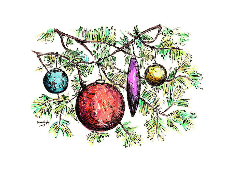 Four Ornaments Drawing by Joseph A Langley