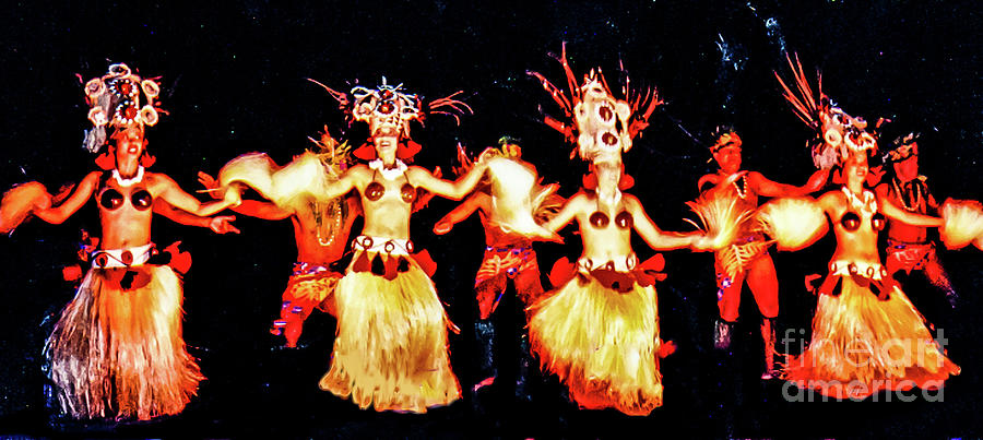 Drum Photograph - Four Pairs of Hula Dancers by NL Galbraith