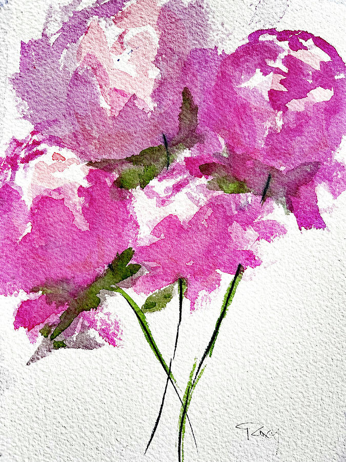 Four Peonies Blooming Painting by Roxy Rich