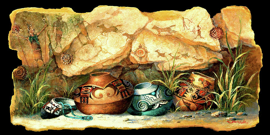 Four Pots Painting by James Lee Four Pots Painting by James Lee