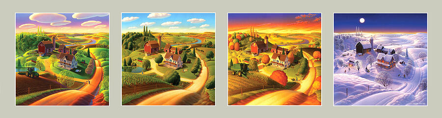 Four Seasons Horizontal Gray Painting by Robin Moline Four Seasons Horizontal Gray Painting by Robin Moline