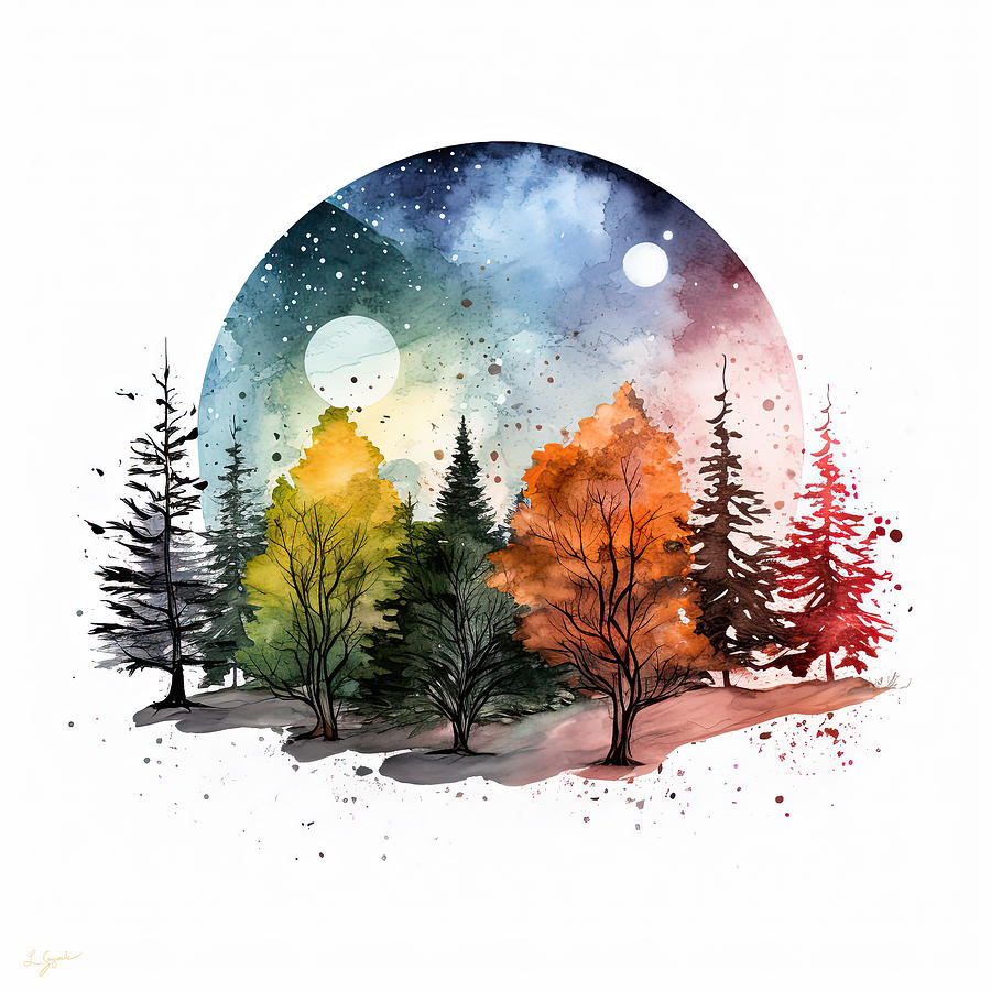 Four Seasons Landscapes Painting by Lourry Legarde