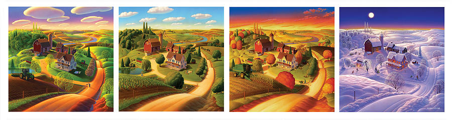 Four Seasons on the Farm Panorama Painting by Robin Moline