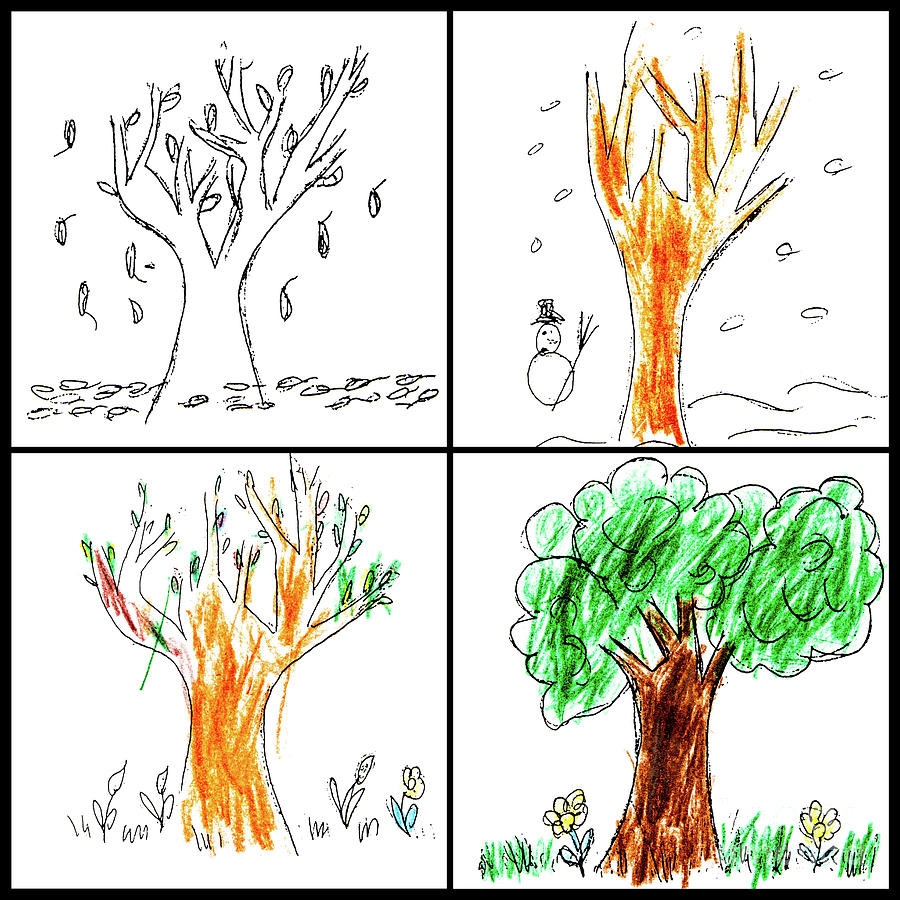 Four seasons seen by child Drawing by Gregory DUBUS - Fine Art America