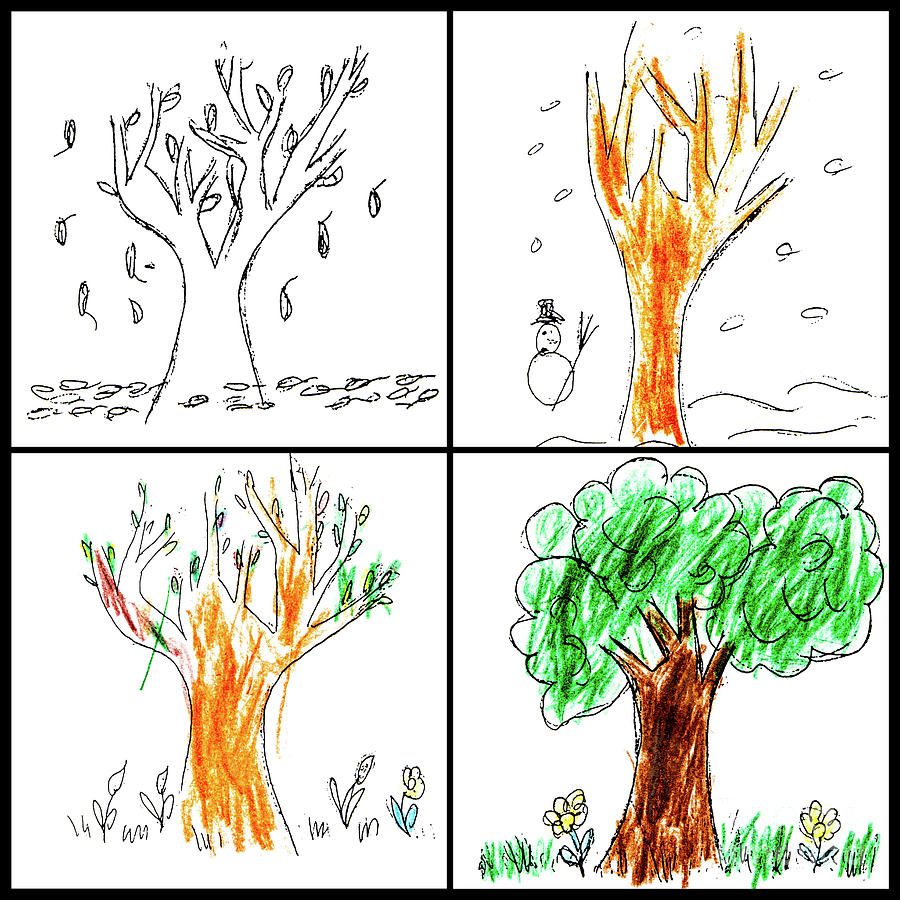 Four seasons seen by child Drawing by Gregory DUBUS Pixels