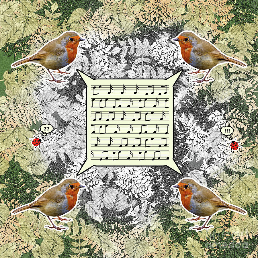 Bird Mixed Media - Four singing robins by Gaspar Avila