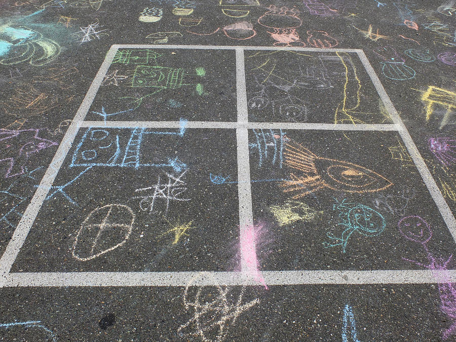 Four square parking lot chalk drawings Photograph by Allen Donikowski