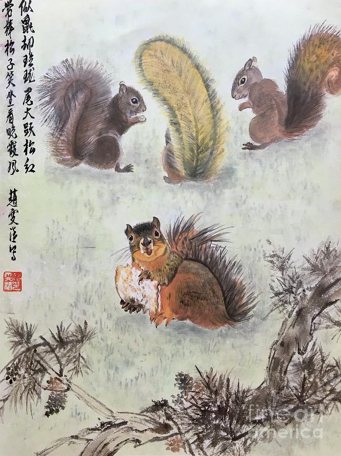 Four Squirrels In The Neighborhood - 2 Painting by Carmen Lam