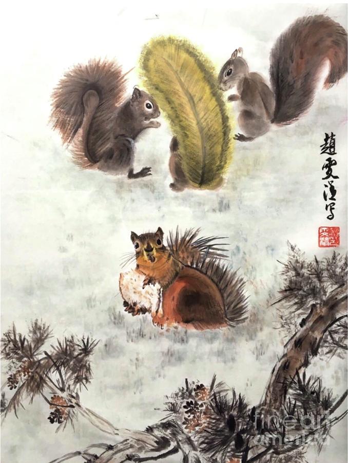 Four Squirrels In The Neighborhood Painting by Carmen Lam