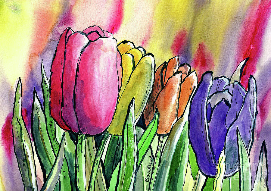 Four Tulips Painting by Terry Banderas