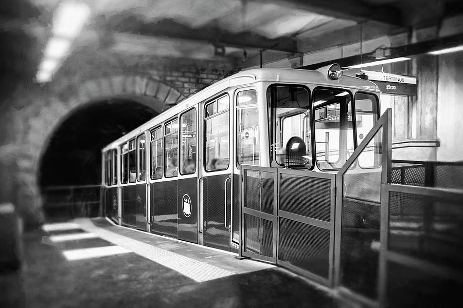Fourviere Funicular Lyon France Black and White  Photograph by Carol Japp