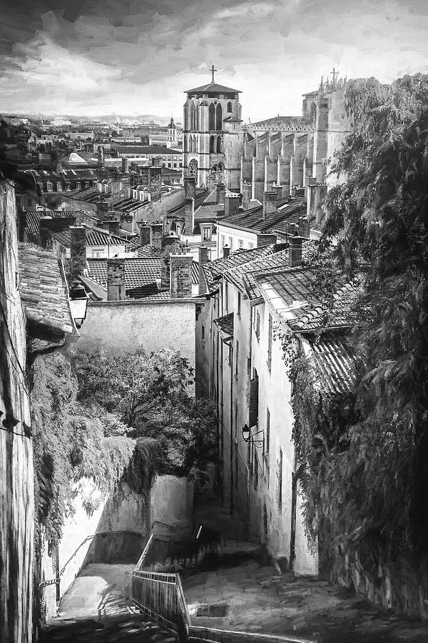 Fourviere Hill To Vieux Lyon France Black And White Photograph
