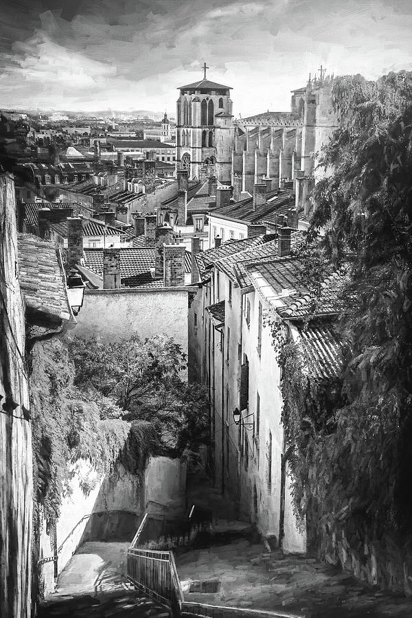 Fourviere Hill to Vieux Lyon France Black and White  Photograph by Carol Japp