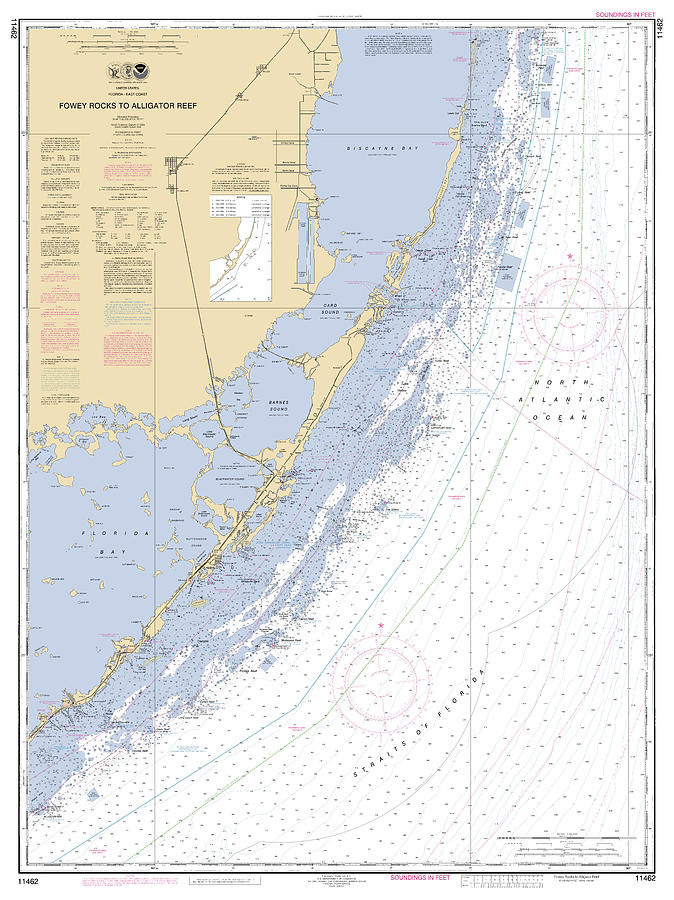 Fowey Rocks to Alligator Reef, NOAA Chart 11462 Digital Art by Nautical ...