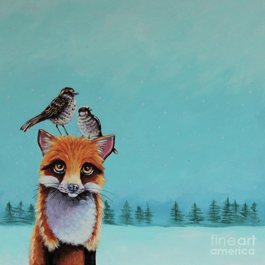 Fox and Birds Painting by Lucia Stewart