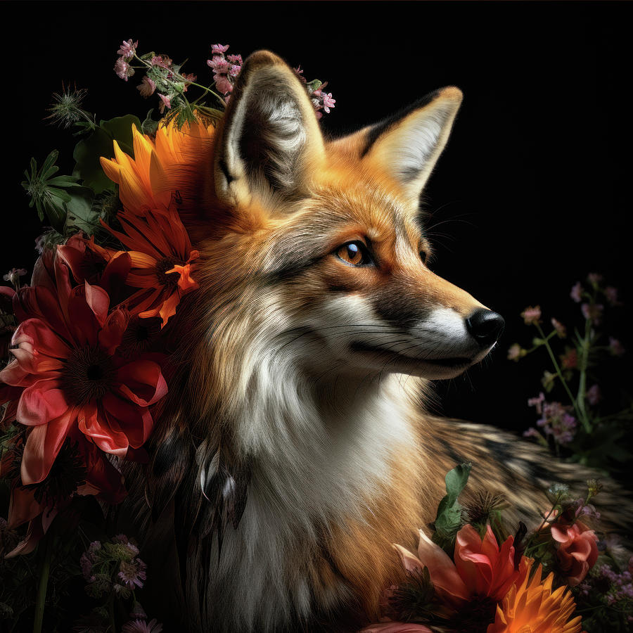 Fox and flowers Digital Art by Imagine ART