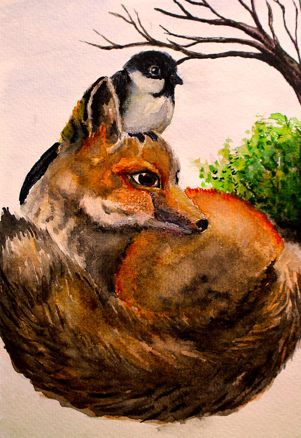 Fox and Robbin Painting by Medea Ioseliani
