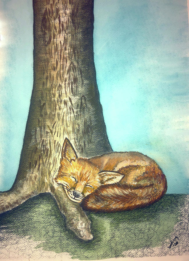 Fox And Tree Painting by Christina Wedberg