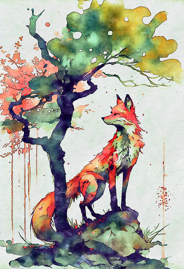 Fox at its Lookout Mixed Media by Ann Leech