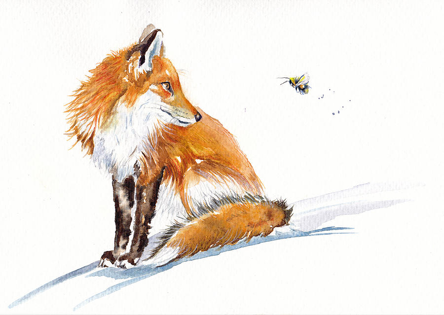 Fox Painting - Fox - Bee-side You by Debra Hall.