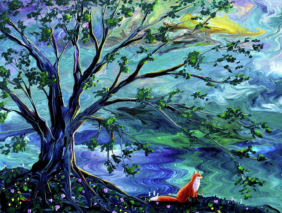 Fox by a River Painting by Laura Iverson