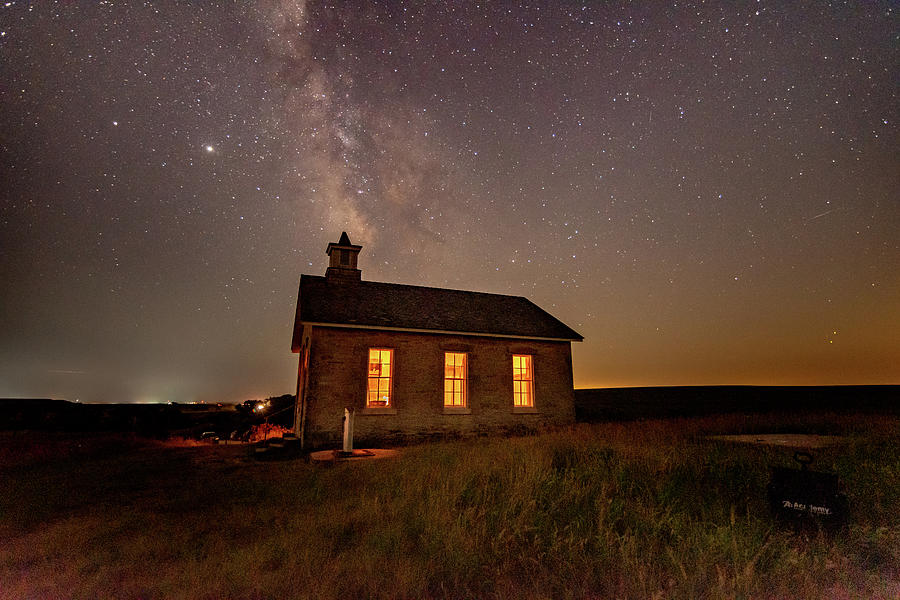 Fox Creek Schoolhouse Under Milky Way Photograph by Steve Ferro