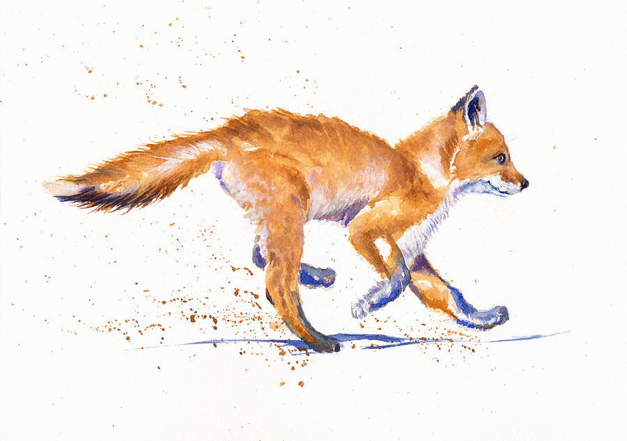 Fox Cub Trotting Painting by Debra Hall