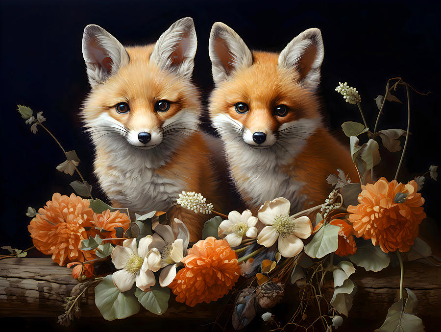 Fox Cubs Amidst The Blooms Digital Art by Lozzerly Designs - Fine Art ...