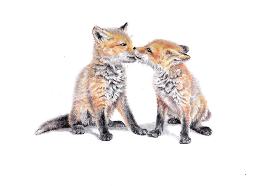 Fox Cubs Painting by Debra Hall
