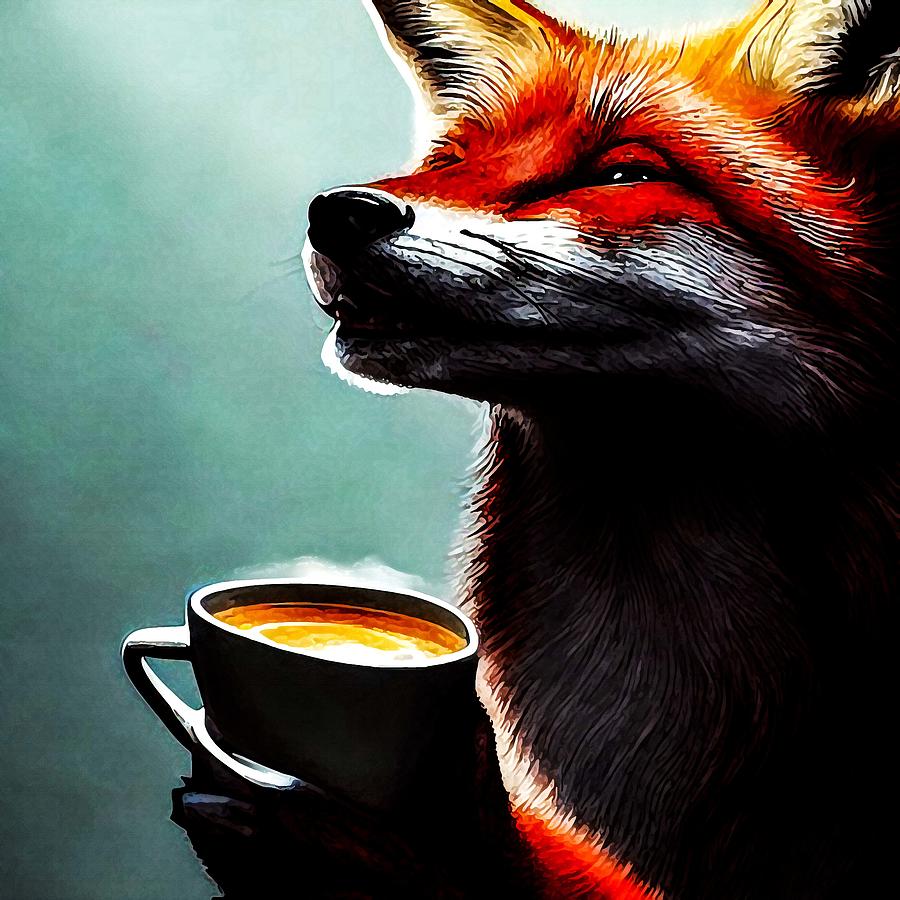 Fox Drink Coffee Digital Art by Adrien Efren - Fine Art America