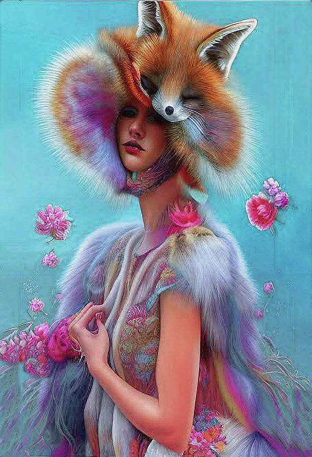 Fox hat lady  Mixed Media by Dennis Baswell