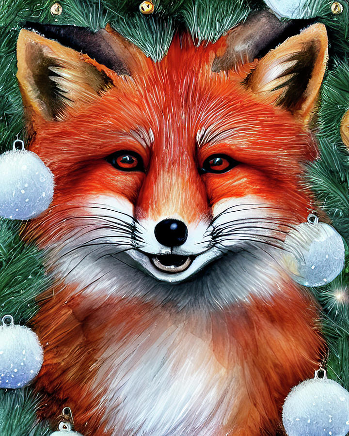 Fox in a Christmas Tree Painting by Bob Orsillo
